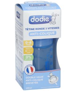 Dodie Biberon Anti-Colique – Tétine Ronde 3 Vitesses 0-6 mois (Débit 1)