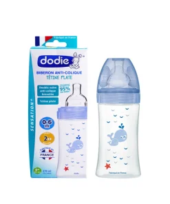 Dodie Biberon Sensation+ Anti-Colique – Tétine Plate – 0-6 mois – Débit 2 ( 270 ml)